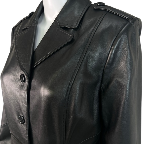 Caslon Black Lamb Leather Long Coat Duster Lined Size M - Picture 6 of 16